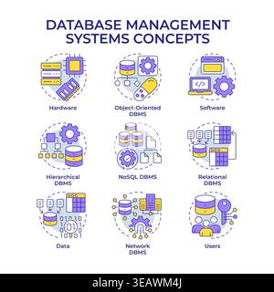 Database management systems multi color concept icons Stock Vector
