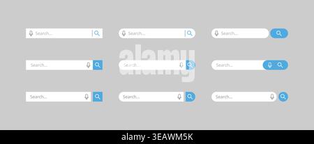 Search Bar UI Set Template Editable Microphone Voice Search Magnifying Glass Icons Stock Vector