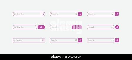 Pink Search Bar UI Set Voice Microphone Magnifying Glass Icons Web Search Vector Stock Vector