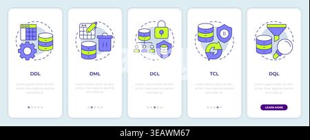 Types of query languages onboarding mobile app screen Stock Vector