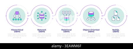 Database management types infographic 5 steps Stock Vector
