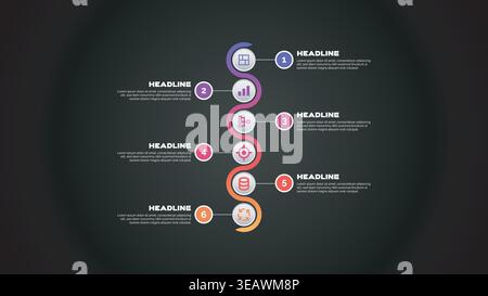 Modern Infographic 6 Step Timeline Vector Template Editable Illustration Stock Vector