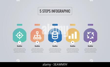 Modern 5 Steps Infographic Timeline Vector Template Stock Vector