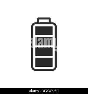 Full battery icon in black and white simple outline style. Clean minimal energy and power indicator symbol representing 100 percent charge. Perfect fo Stock Vector
