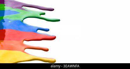 Vibrant Colors Blend Together Creating a Fluid Wave of Paint on a White Background Stock Photo