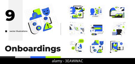Digital onboarding workflow and UI cartoon flat illustrations bundle Stock Vector