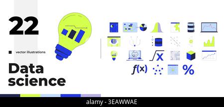 Data science analytics and visualization cartoon flat illustrations bundle Stock Vector