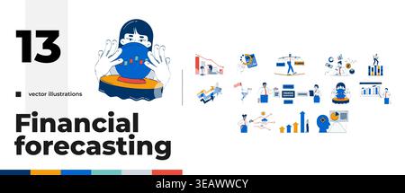 Financial forecasting strategy and planning cartoon flat illustrations bundle Stock Vector