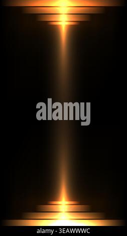 Golden light beam with horizontal lines on black background, futuristic cinematic aesthetic and glowing abstract luxury tech design elements for premi Stock Vector