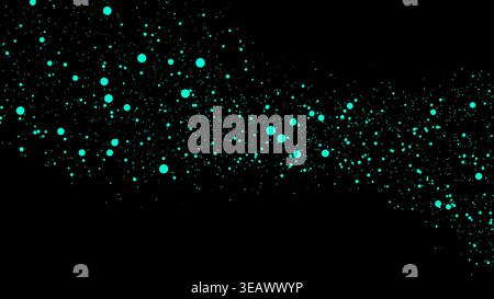 cyan abstract particles wave on black background with digital energy flow and glowing spheres for futuristic technology design Stock Vector