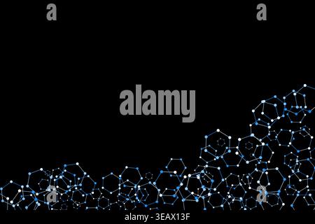 Hexagonal Molecular Network on Black Abstract Background Stock Vector