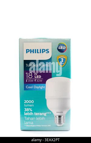 Close up a pack of Philips 18 W LED light bulb isolated on white background Stock Photo