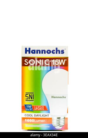 Close up a pack of Hannochs Sonic 15W light bulb isolated on white background Stock Photo