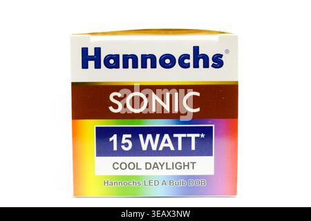 Close up a pack of Hannochs Sonic 15W light bulb isolated on white background Stock Photo