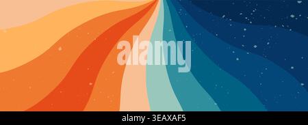 Groovy starburst textured wide background drawn in warm and blue color. Stock Vector