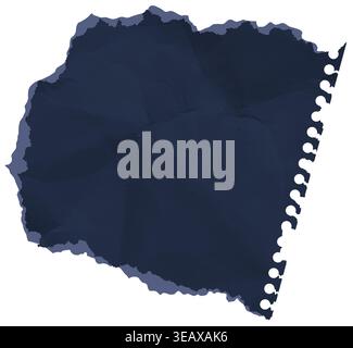 Realistic crumple grunge texture on crumpled paper sheet with wrinkled page piece. Black torn paper torn ripped edges damaged holes isolated side. Bla Stock Vector