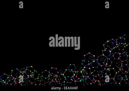 Hexagonal Molecular Network on Black Abstract Background Stock Vector