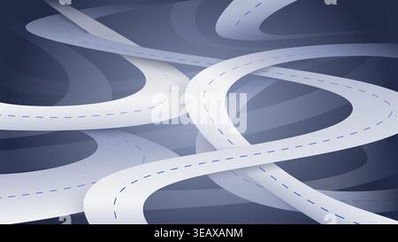 Curved highways on abstract dark background. Multi layered large abstract roads. Gradient lines intersect in various directions. Vector illustration Stock Vector