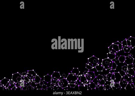 Hexagonal Molecular Network on Black Abstract Background Stock Vector