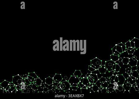 Hexagonal Molecular Network on Black Abstract Background Stock Vector