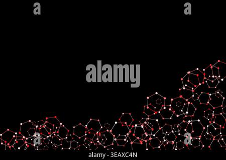 Hexagonal Molecular Network on Black Abstract Background Stock Vector