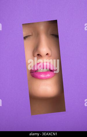 This Work Showcases a Close-Up of Lips in a Striking Pink Shade Stock Photo