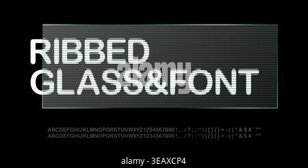 Rippled glass font, ribbed english alphabet. Linear striation y2k luxury surface, mosaic typo. Round stripe capital letters glitch, podium Stock Vector