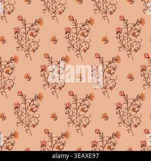 Rust Folk Floral Sprig Pattern Stock Vector