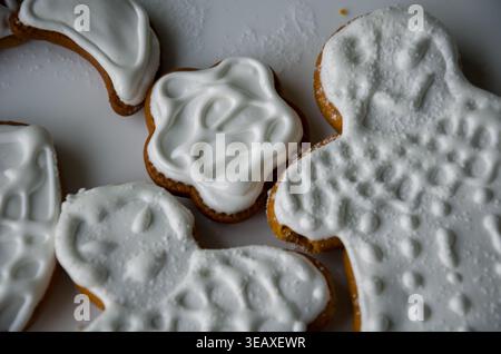 Iced Gingerbread Cookies Closeup image Stock Photo