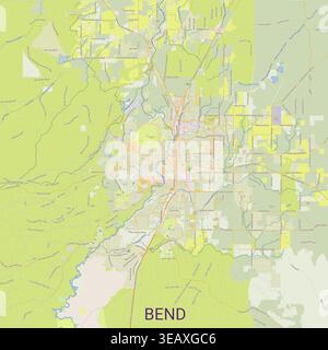 Detailed geographic and topographic street map of Bend, Oregon. Stock Vector