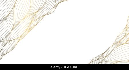 Luxury abstract gold wave pattern, thin elegant lines on white background. Premium vector design, Japanese curves, geometric elements, and smooth silk Stock Vector