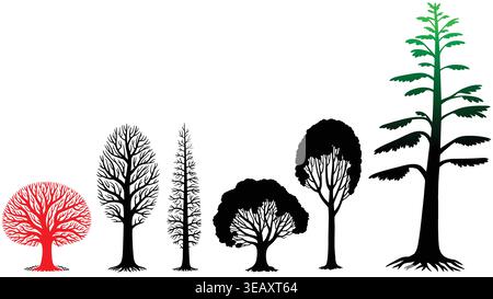 Tree Silhouettes Set Various Forest and Nature Trees Vector Collection Stock Vector