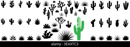 Desert Plant Silhouettes Cactus Succulent and Shrub Vector Collection Stock Vector
