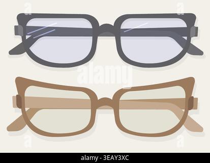 Minimalist Glasses Set Vector Two Versions of Modern Eyewear in Black Matte and Natural Wood Frame Professional Stationery Asset for Eco Branding and Stock Vector