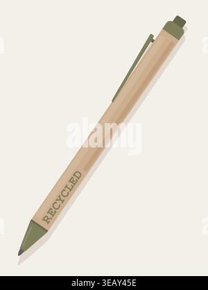 Minimalist Eco Friendly Pen Vector Recycled Cardboard Ballpoint Pen with Green Details for Sustainable Branding and Natural Office Stationery Design Stock Vector
