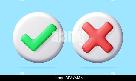 3D Green check mark and red cross mark on circle Stock Vector