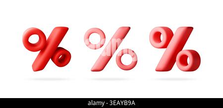 Red percentage sign set in 3d style. Stock Vector