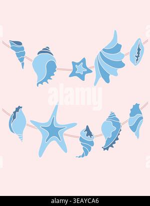 Sea Shell Bunting Garlands Vector Set Stock Vector