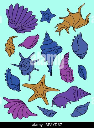 Sea Shells on Teal Minimalist Vector Stock Vector