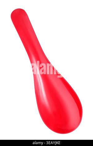 Red plastic spoon isolated on white background Stock Photo