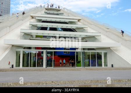Pyramid of Tirana featuring external staircases and colorful glass interiors in Albania's capital city Stock Photo