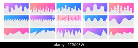 Separator header shape set, section divider for website, app, banner, web page. Modern bottom, top border, headline design elements or footers with wavy lines, drips, drops on transparent background Stock Vector