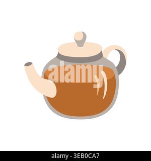 Hand-drawn cozy illustration of transparent teapot for packaging, menu, cafe, product design Stock Vector