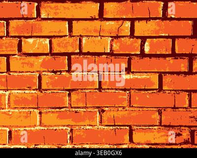 Orange brick wall surface with cracked weathered texture and distressed grunge illustration Stock Vector