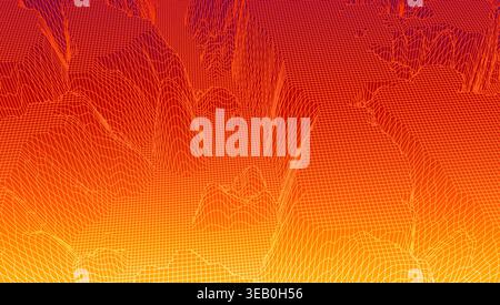 Digital landscape with mountains and plateus made of line grid in futuristic technology or science style Stock Vector