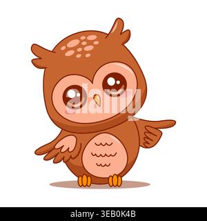 Cute owl pointer pointing with wing cartoon character vector isolated on white. Stock Vector