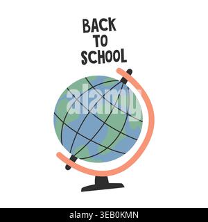 Colorful illustration of a globe with a pink outline and the text "Back to School" above, designed for educational themes and school-related materials Stock Vector