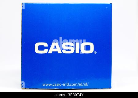 Close up of Casio blue box isolated on white background Stock Photo