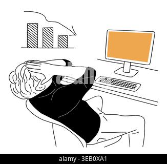 Stressed individual rests head on desk after work Stock Vector