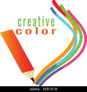 an orange pencil drawing fluid rainbow strokes illustrating artistic expression and imagination for school supplies art studios painting classes brand Stock Vector